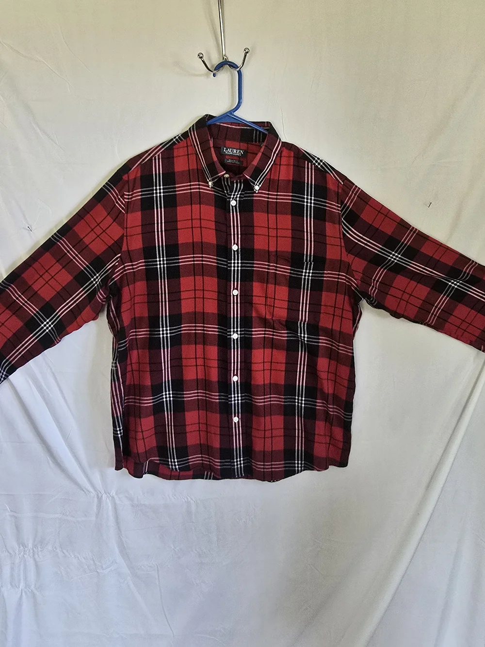 Polo by Ralph Lauren Red and Black Plaid Button-Down Shirt with White Accents